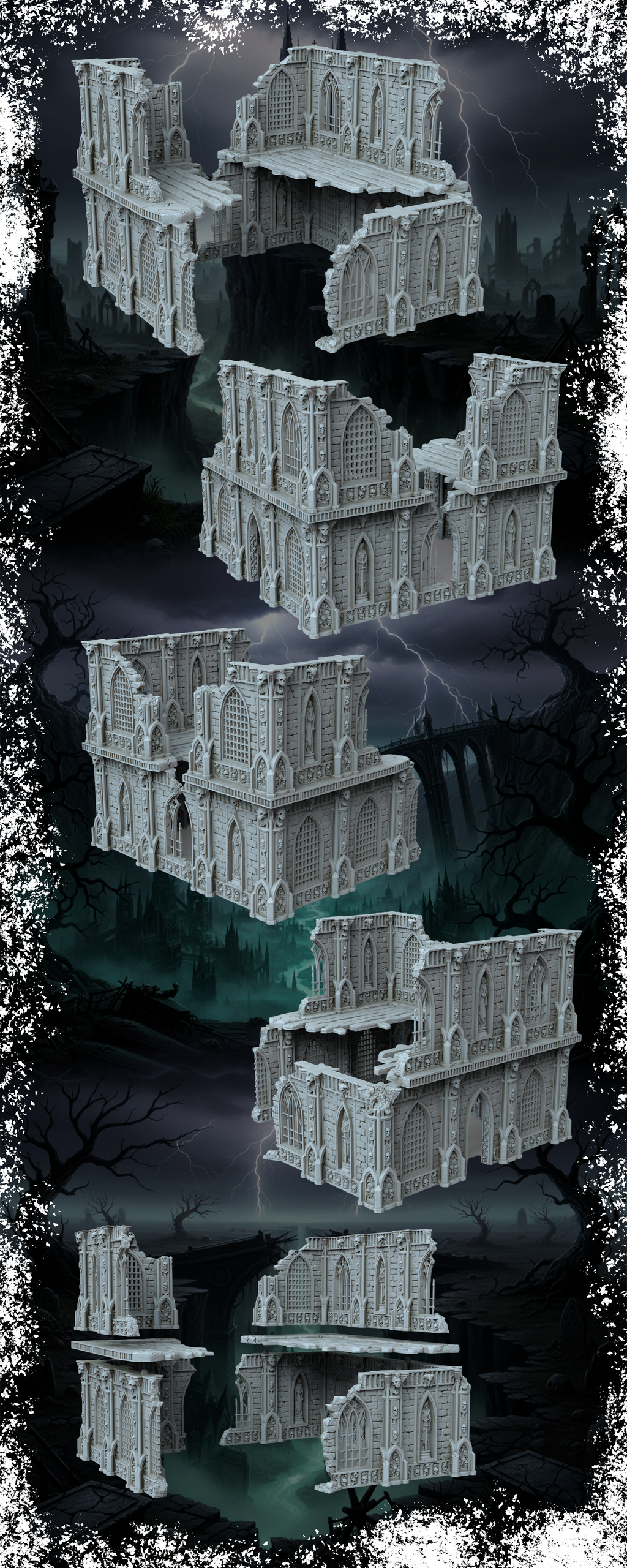 Grimdark Gothic Cathedral Ruins Complete Set 3D Printed Sci-Fantasy Terrain 28mm