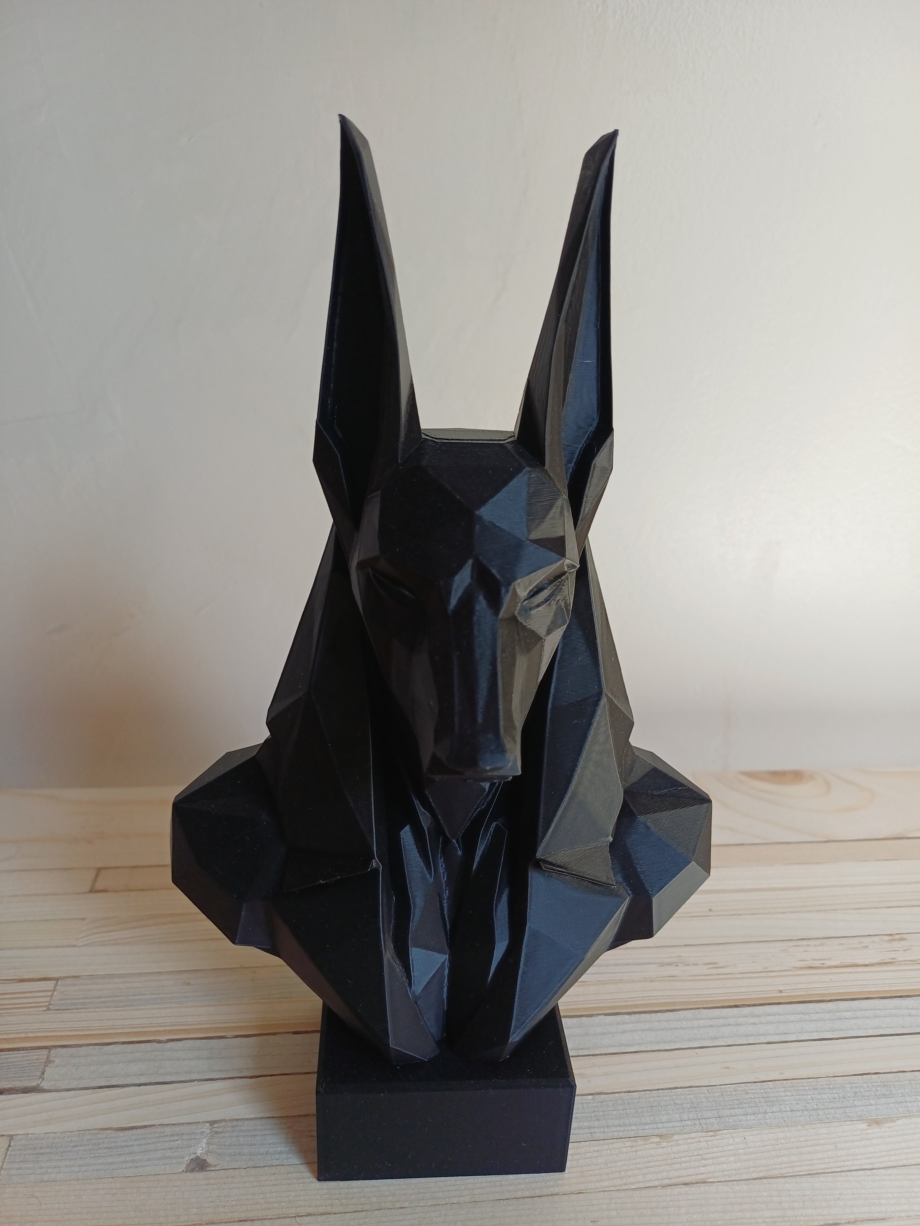 Low Poly Anubis Bust Sculpture 250mm Egyptian God Statue Black