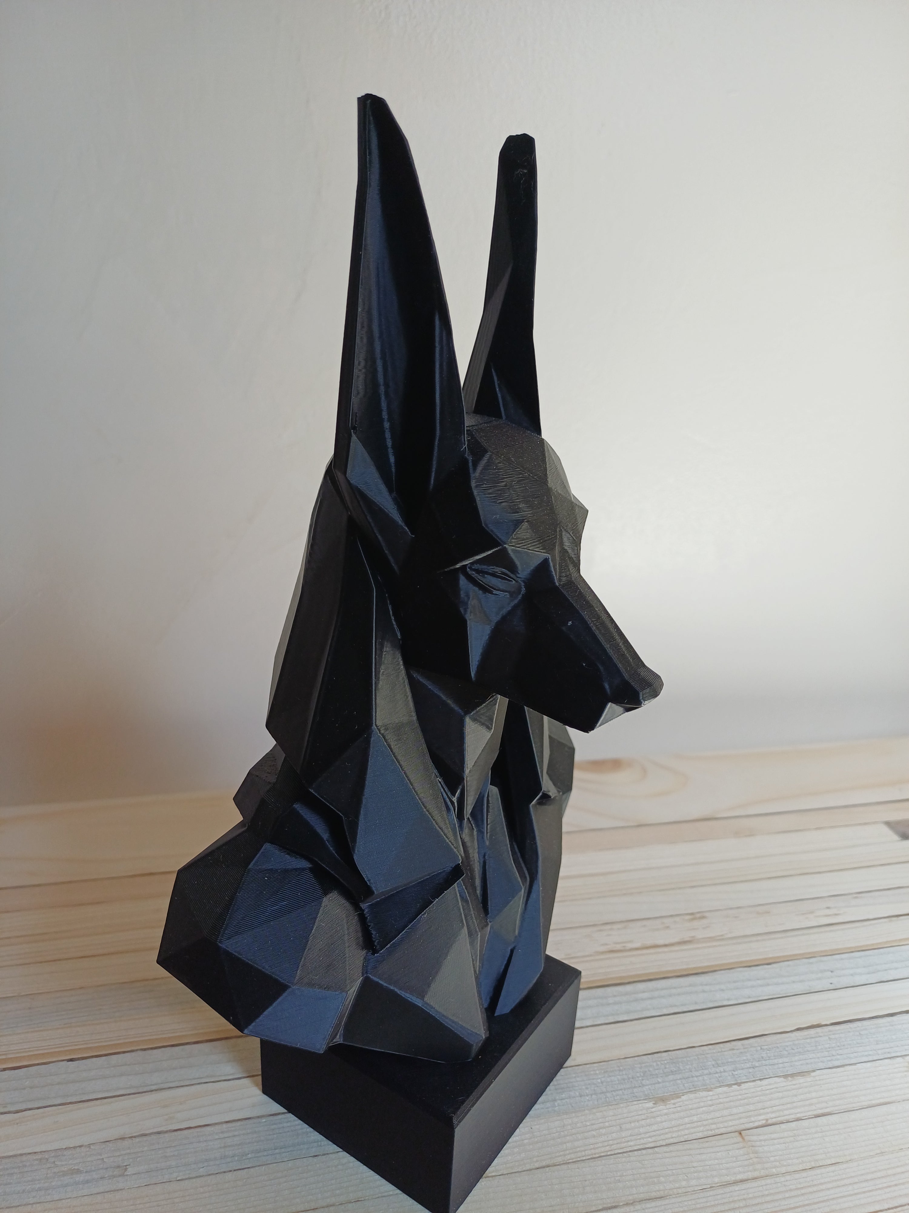 Low Poly Anubis Bust Sculpture 250mm Egyptian God Statue Black