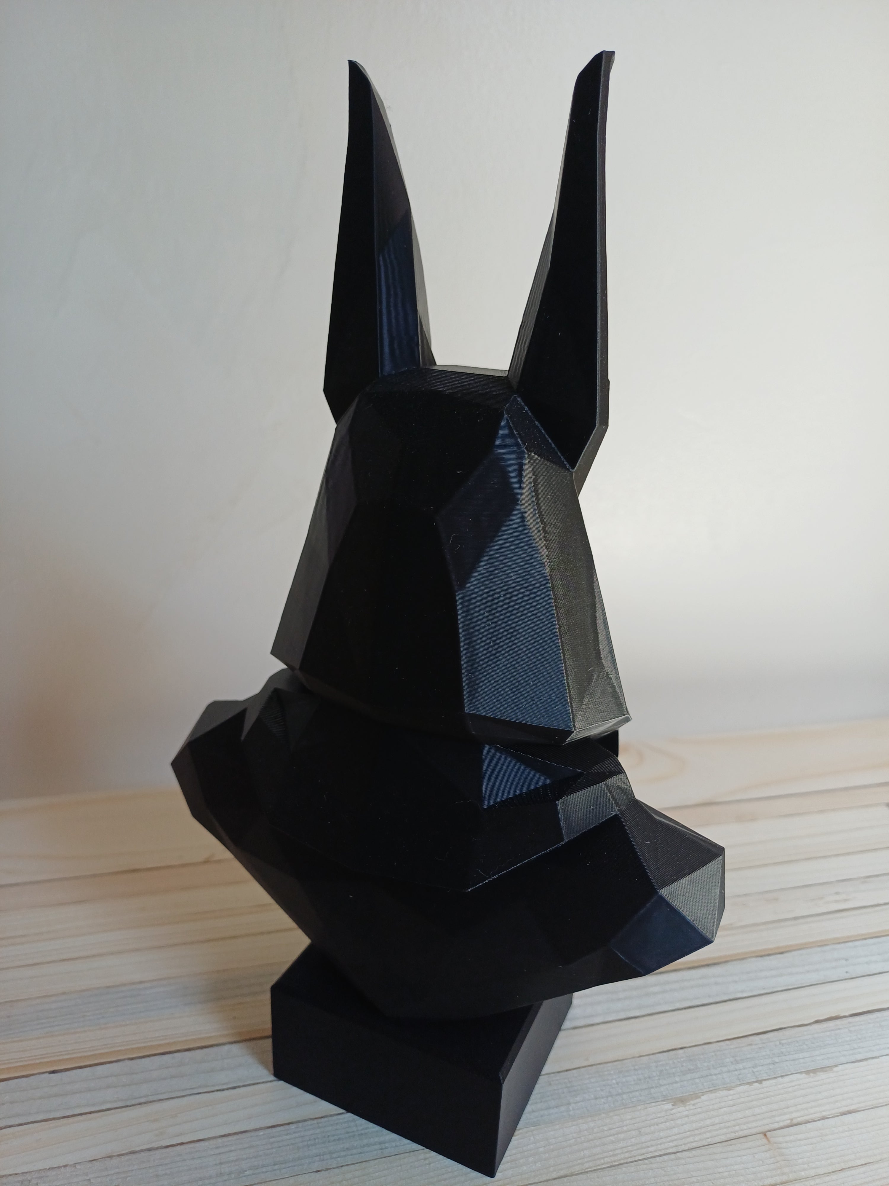 Low Poly Anubis Bust Sculpture 250mm Egyptian God Statue Black