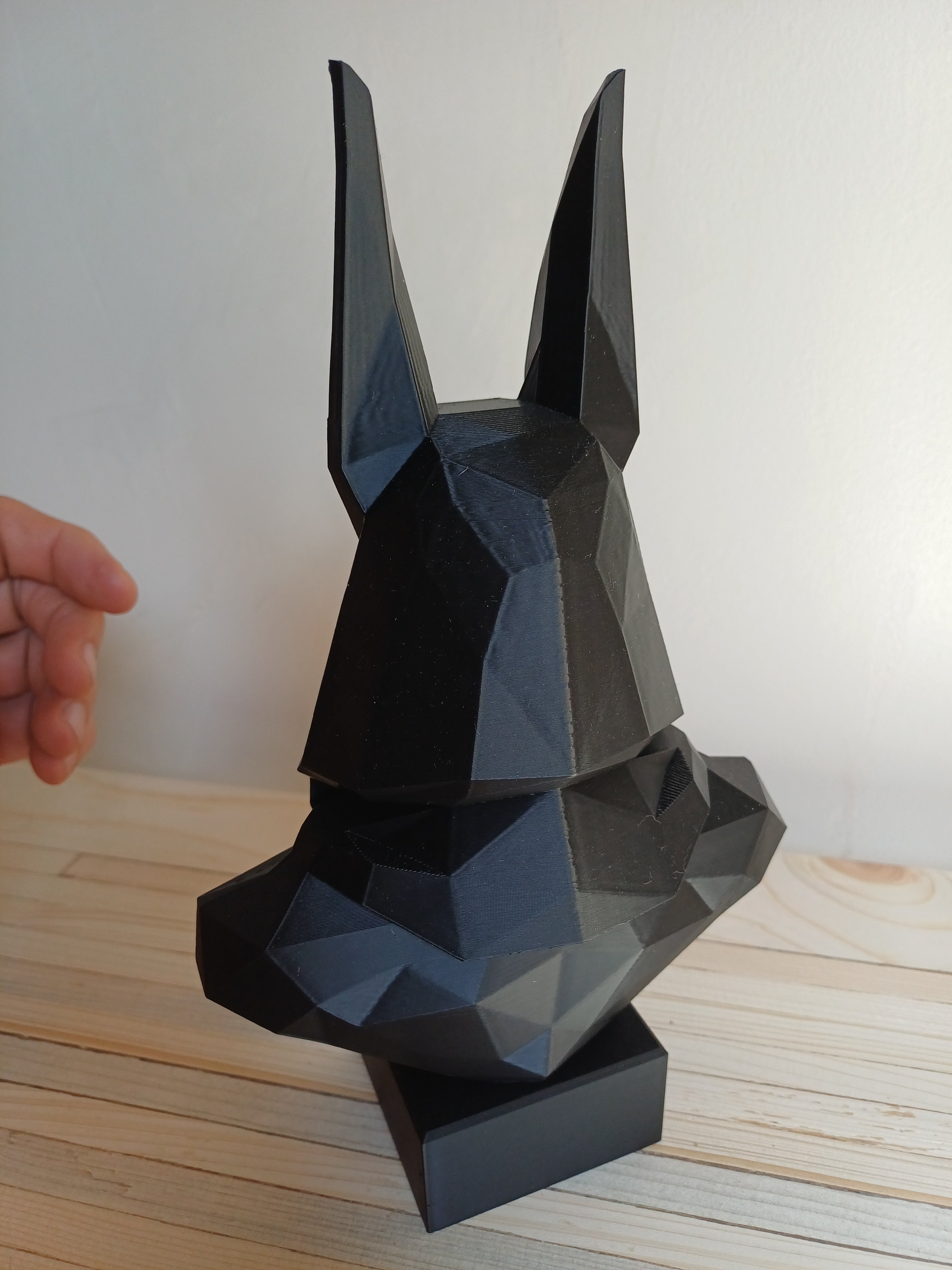 Low Poly Anubis Bust Sculpture 250mm Egyptian God Statue Black