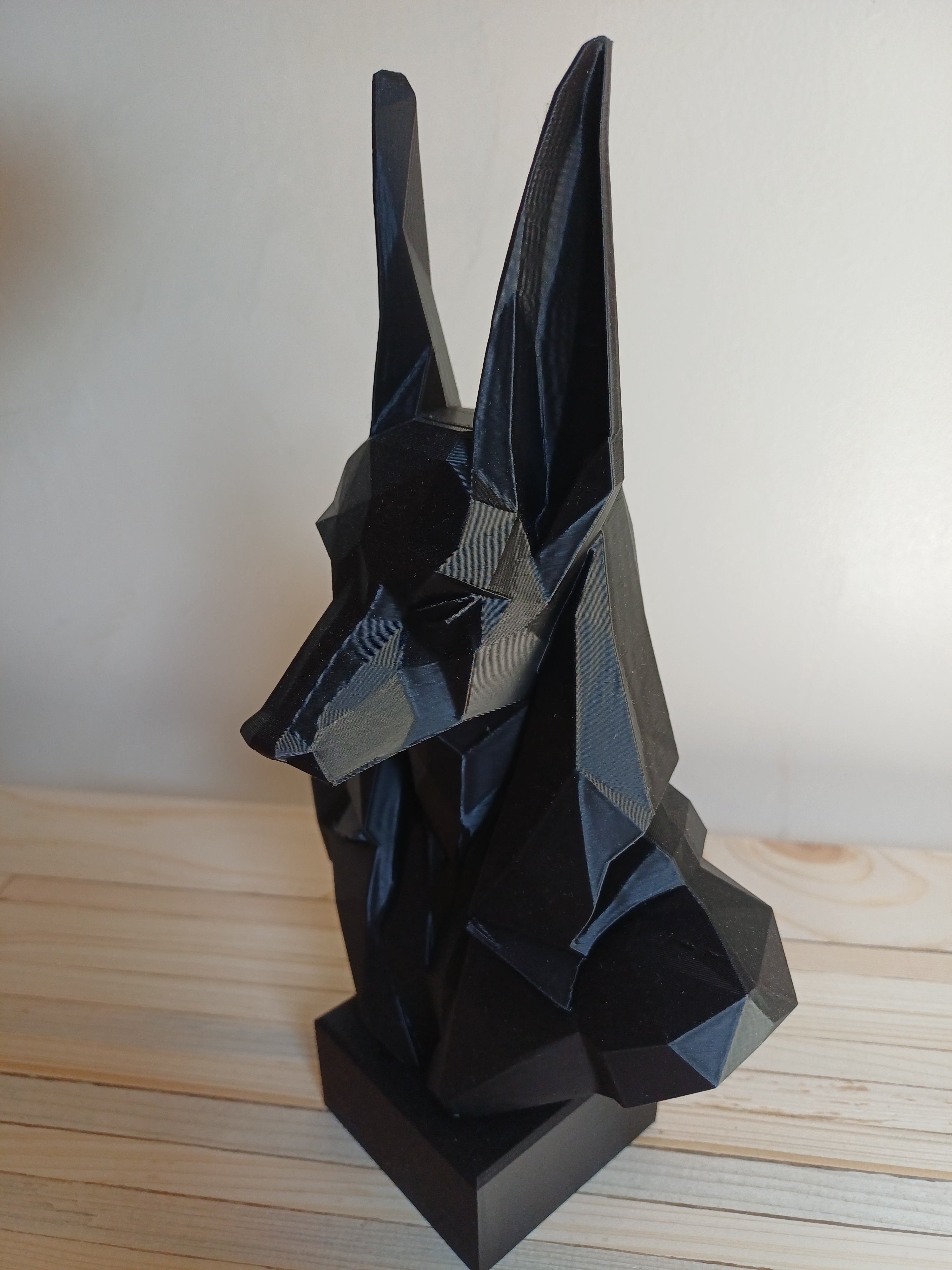 Low Poly Anubis Bust Sculpture 250mm Egyptian God Statue Black