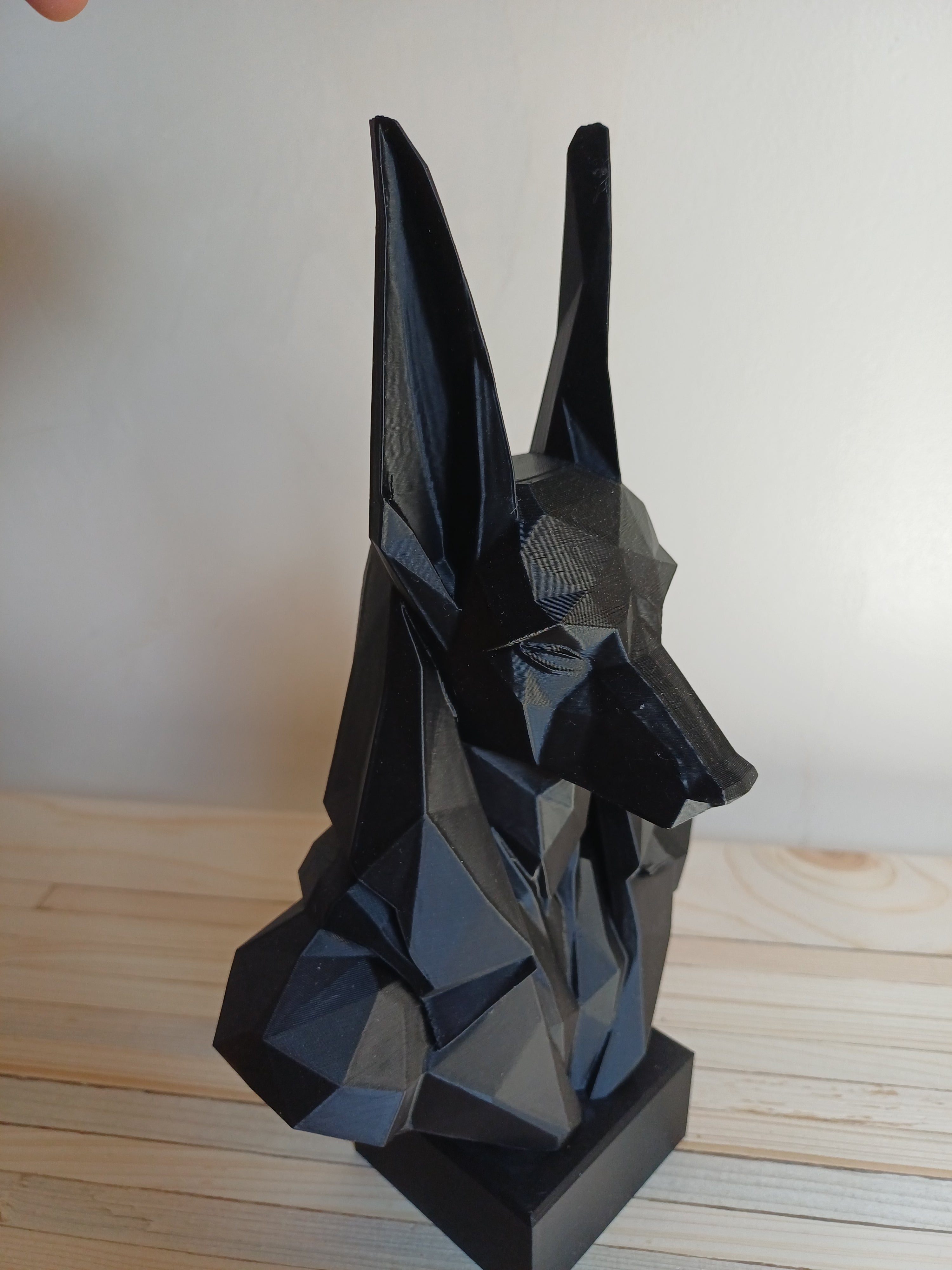 Low Poly Anubis Bust Sculpture 250mm Egyptian God Statue Black