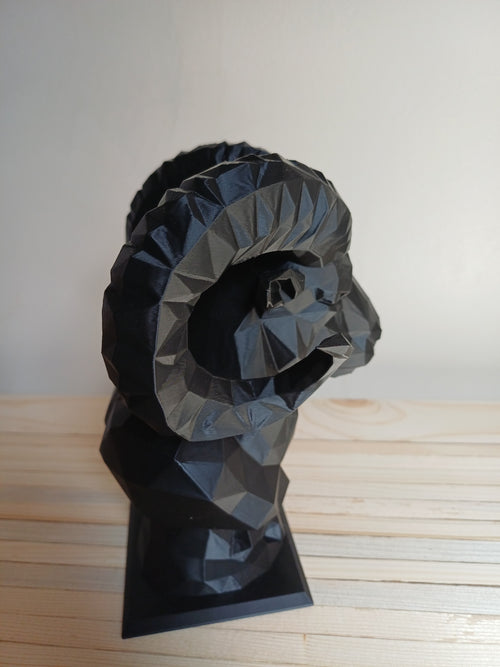 Aries Ram Bust Sculpture 20cm Geometric Bighorn Sheep Statue Matte Black 3D Printed