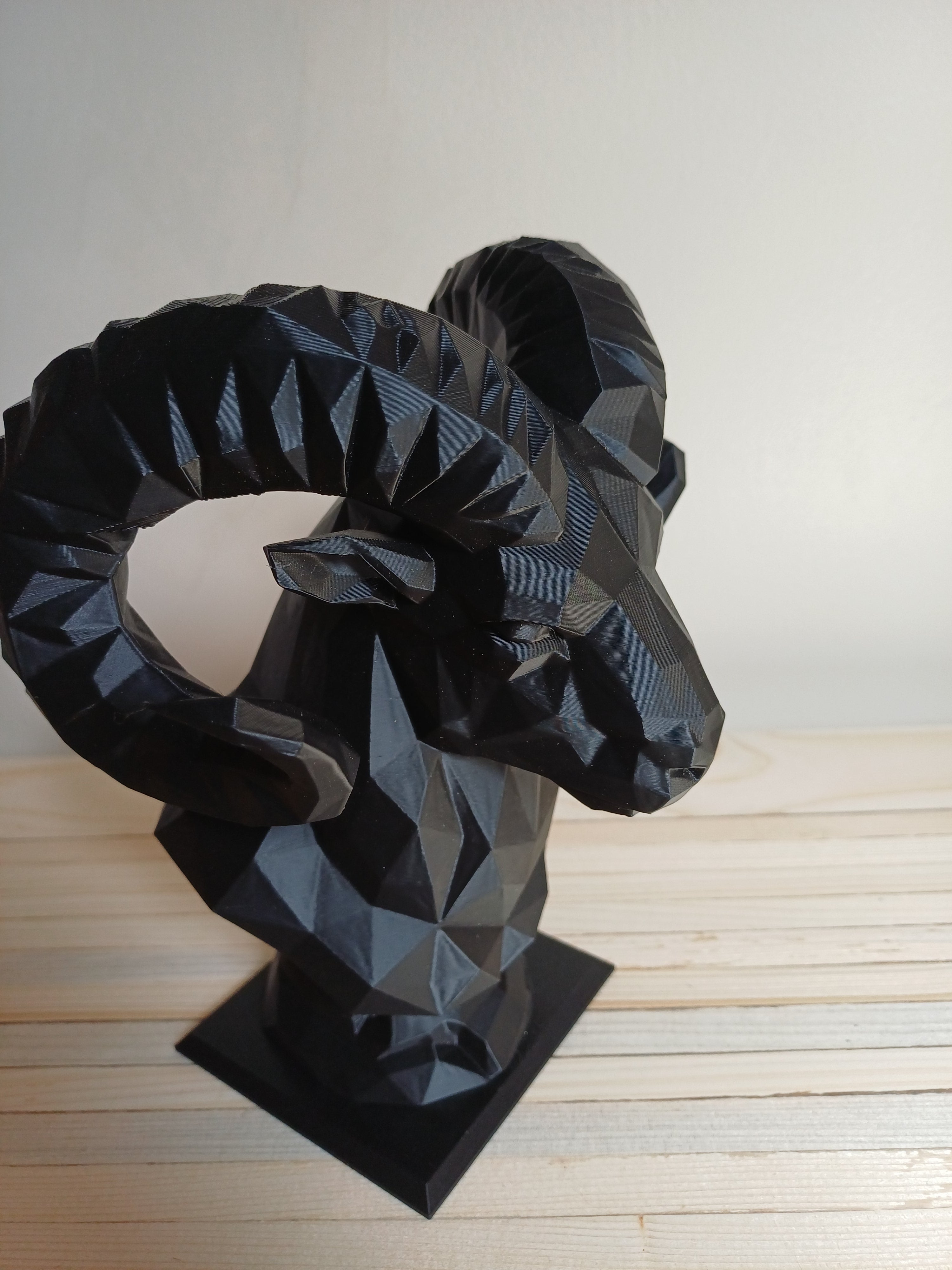 Aries Ram Bust Sculpture 20cm Geometric Bighorn Sheep Statue Matte Black 3D Printed