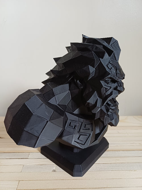 3D Printed Low Poly Berserker Bust Statue — 20cm, DnD Fantasy Barbarian Figure, Black