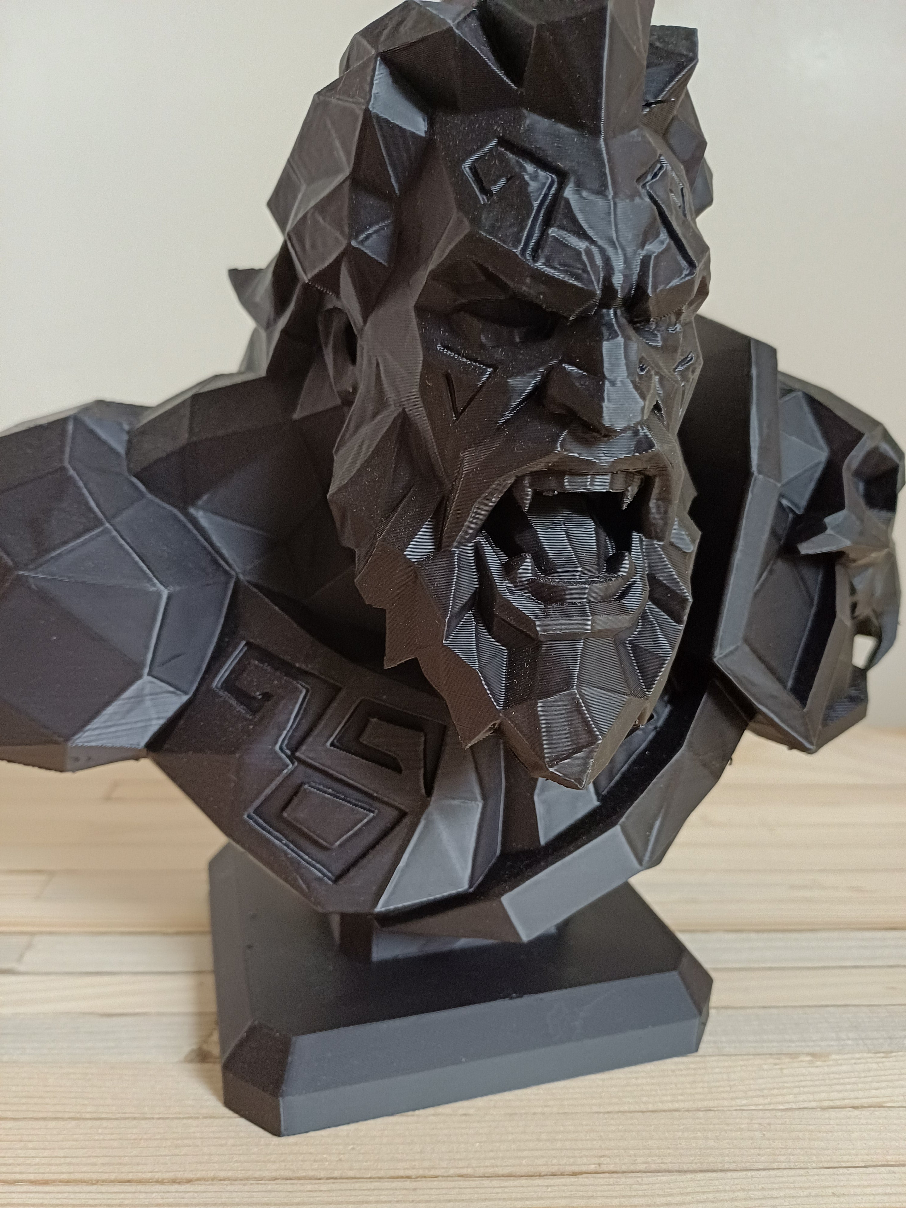 3D Printed Low Poly Berserker Bust Statue — 20cm, DnD Fantasy Barbarian Figure, Black