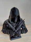 DnD Rogue Assassin Bust Statue — 20cm, Hooded Shadow Dagger Figure, Black — 3D Printed Low Poly