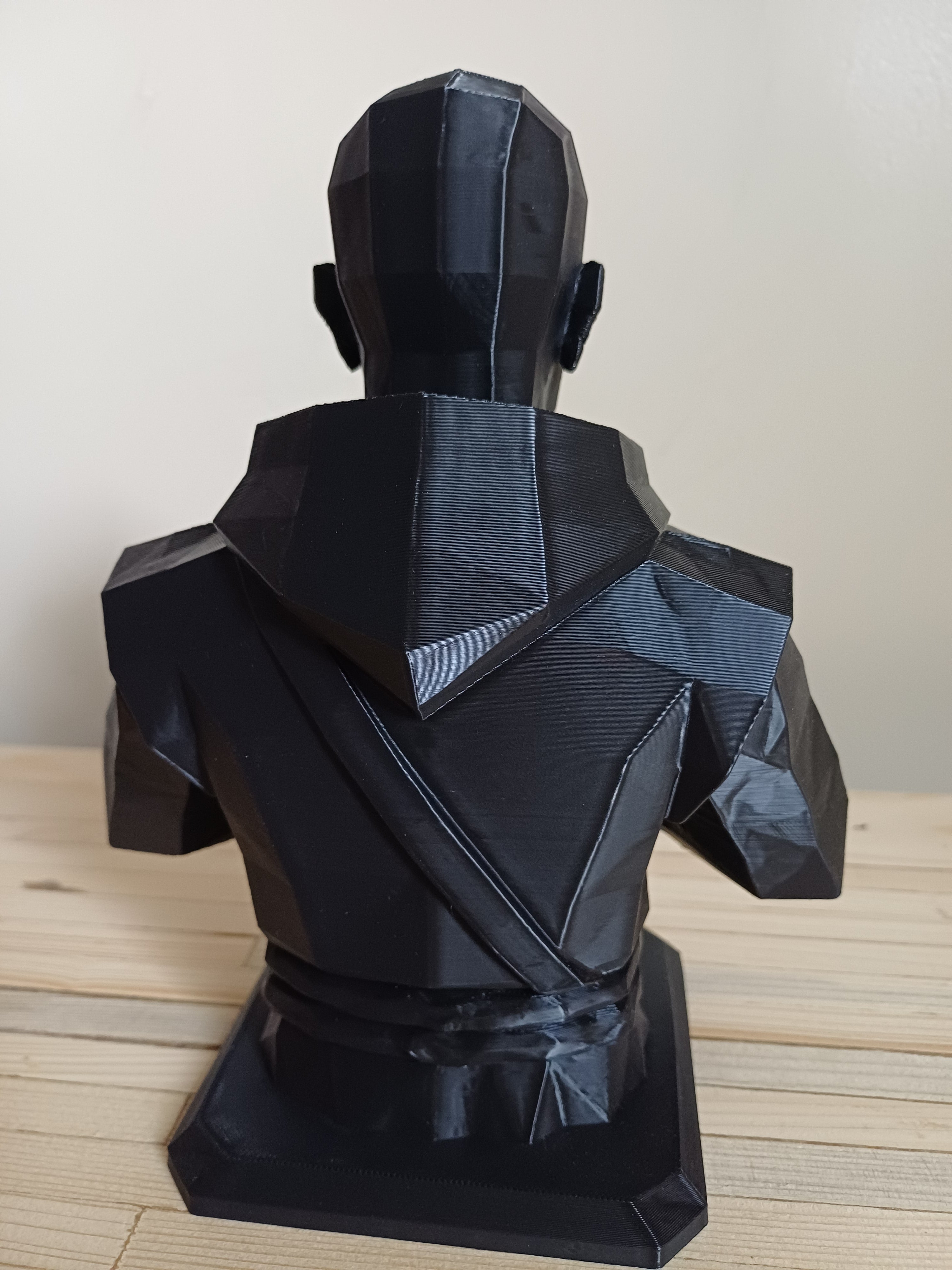 DnD Monk Bust Statue — 20cm, Bald Martial Arts Praying Hand Figure, Black — 3D Printed Low Poly