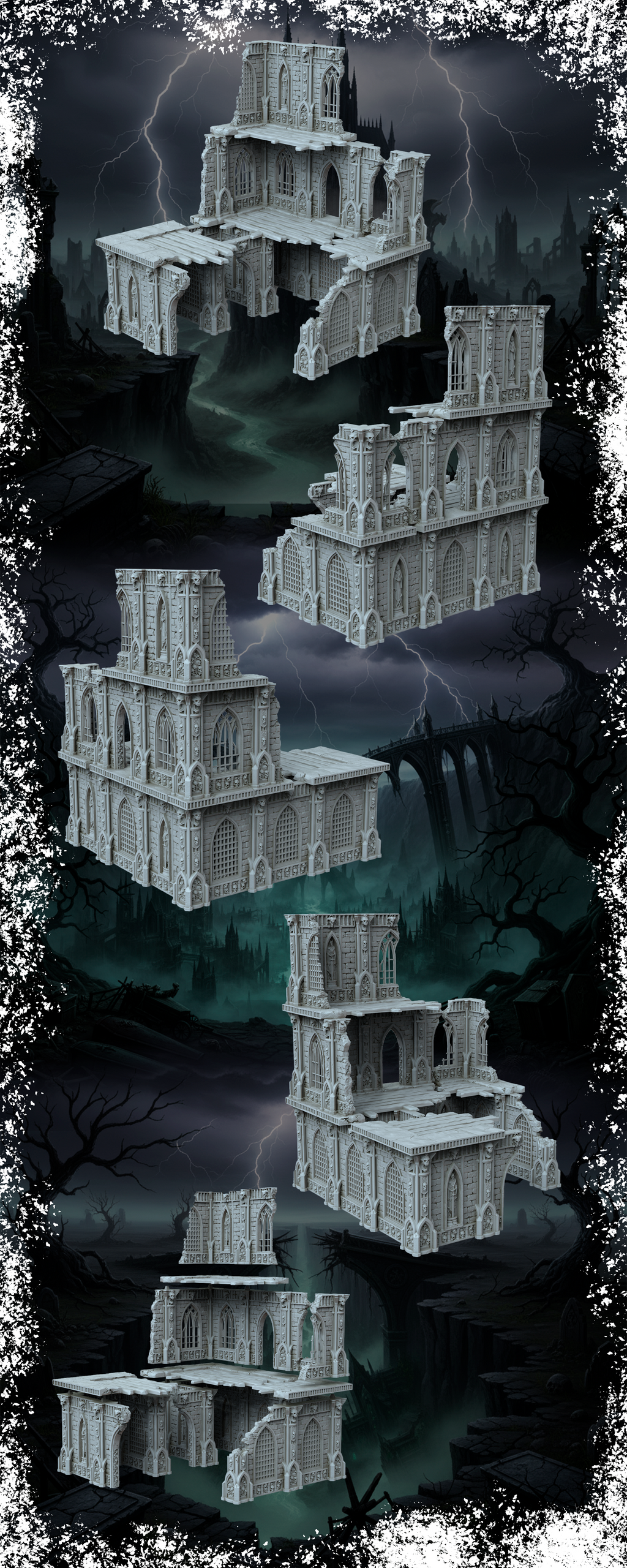 Grimdark Gothic Cathedral Ruins Complete Set 3D Printed Sci-Fantasy Terrain 28mm