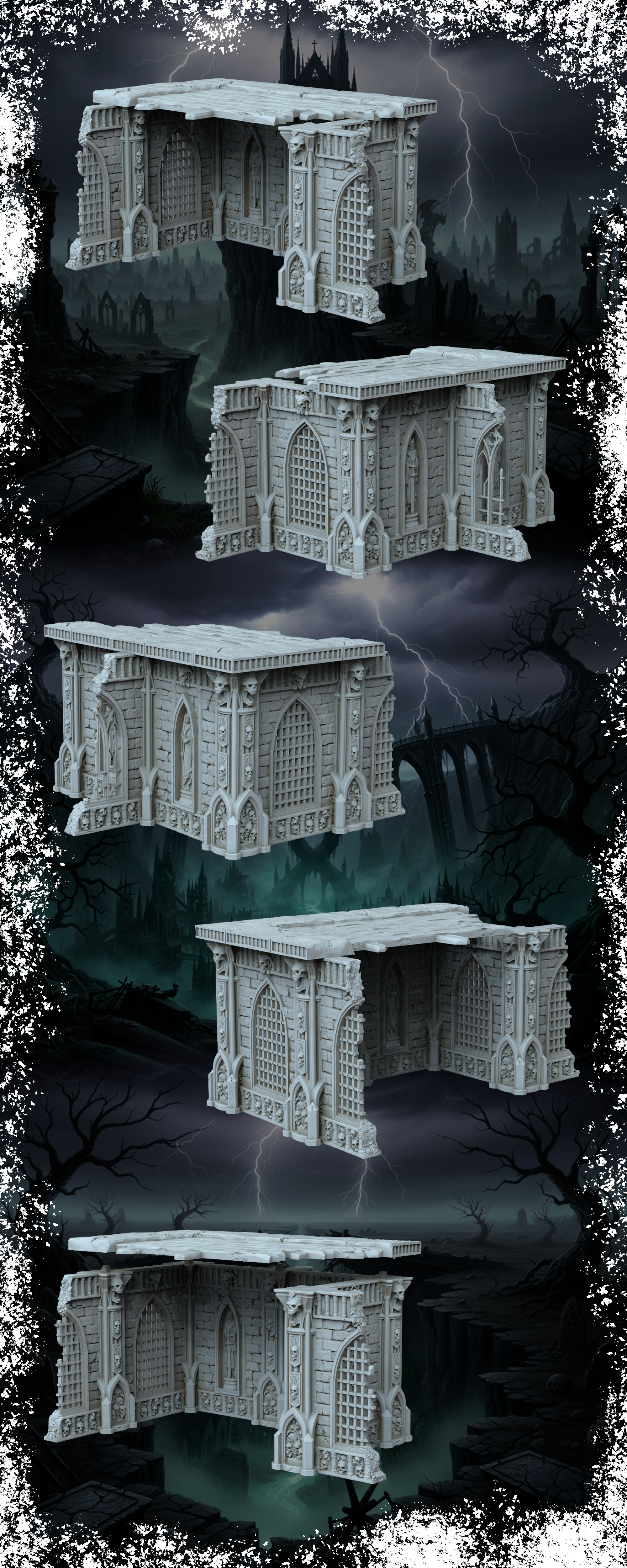 Grimdark Gothic Corner Chapel Ruin 1-Storey 3D Printed Sci-Fantasy Terrain 28mm