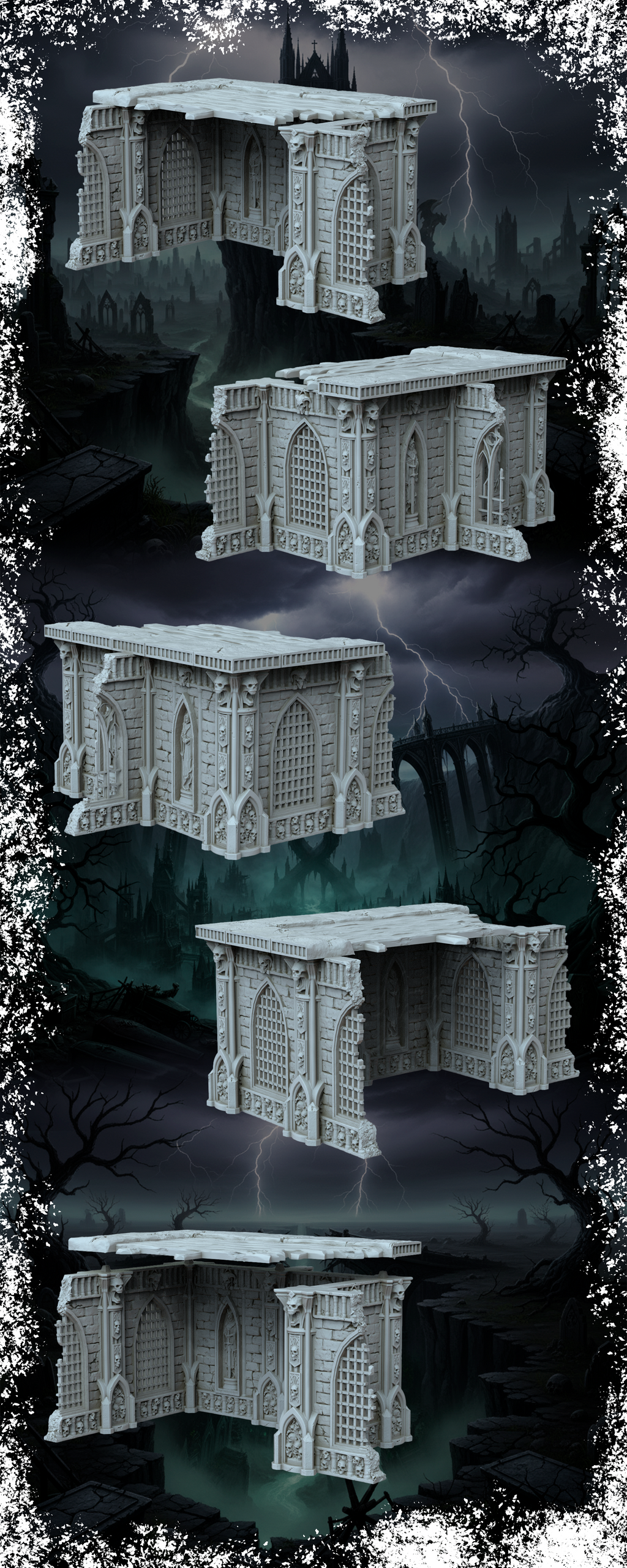 Grimdark Gothic Cathedral Ruins Complete Set 3D Printed Sci-Fantasy Terrain 28mm
