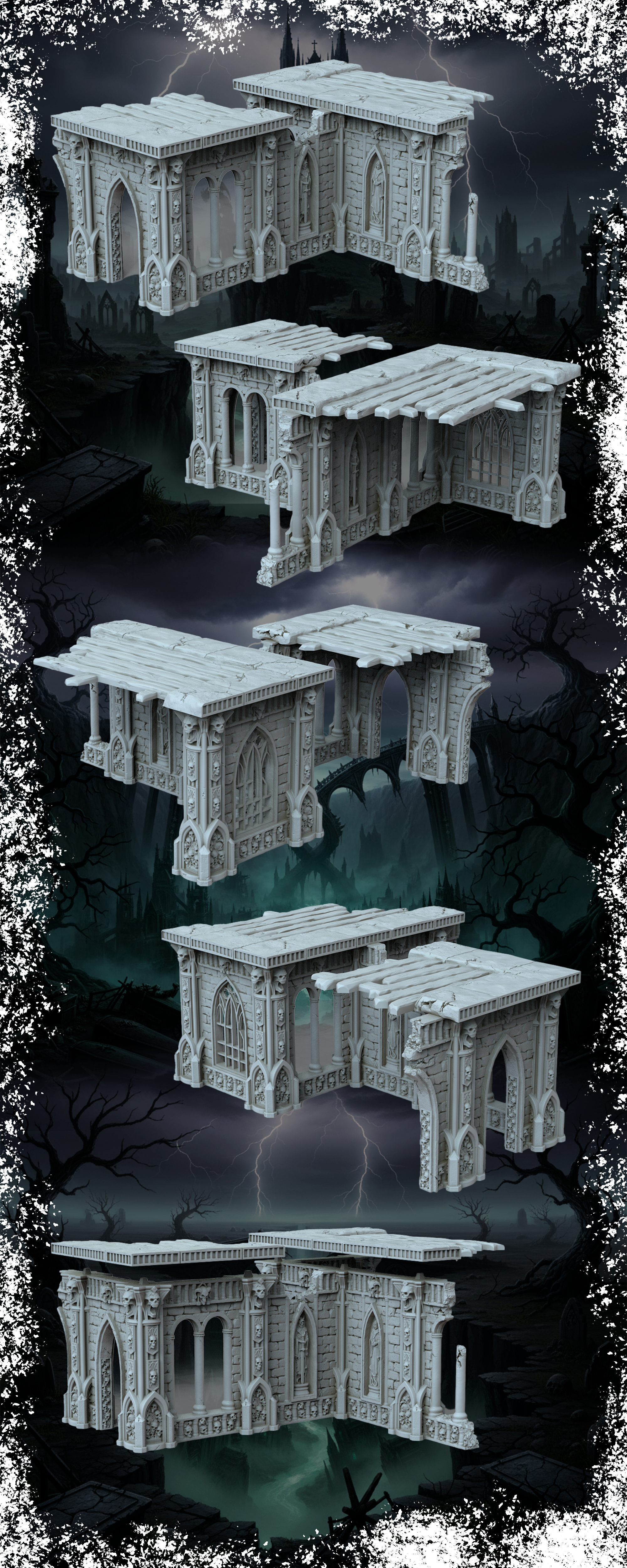 Grimdark Gothic Arcade Ruin 2-Storey Timber Floors 3D Printed Sci-Fantasy 28mm