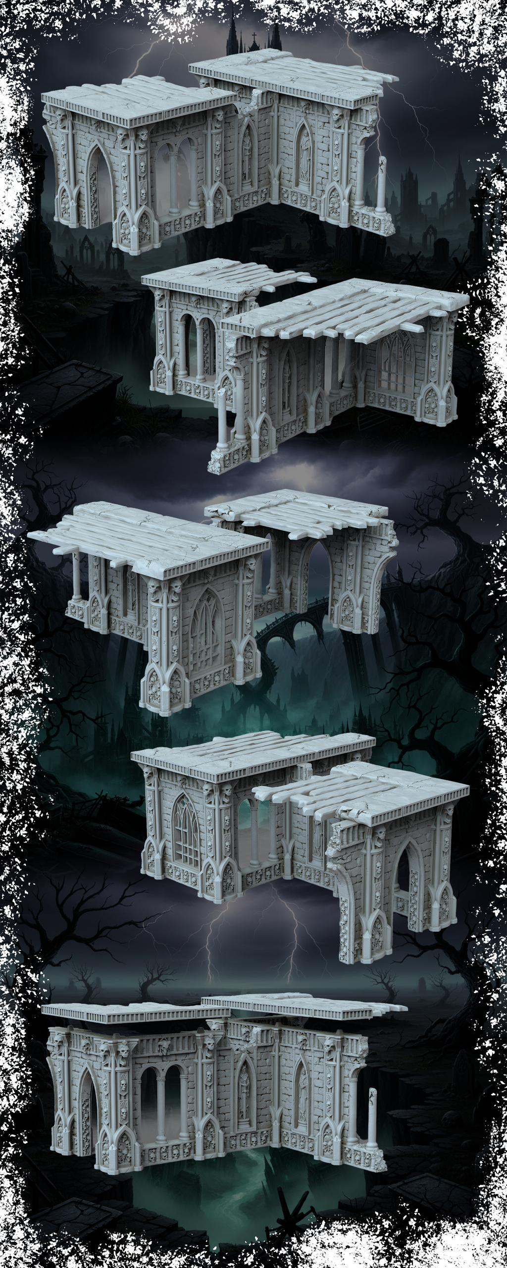 Grimdark Gothic Cathedral Ruins Complete Set 3D Printed Sci-Fantasy Terrain 28mm