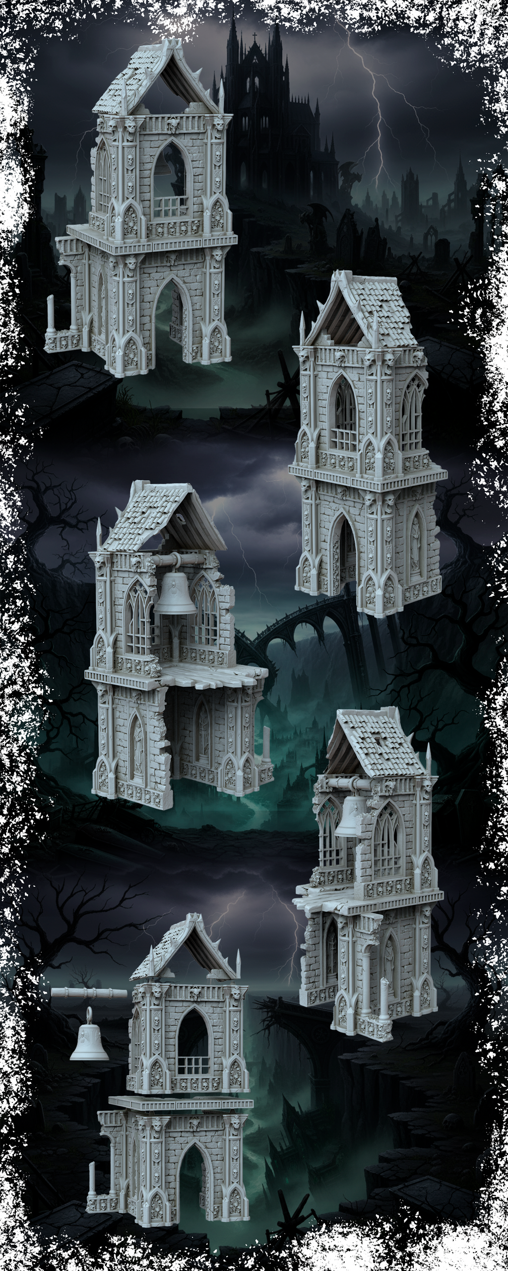 Grimdark Gothic Bell Tower 3-Storey 3D Printed Sci-Fantasy Wargame Terrain 28mm