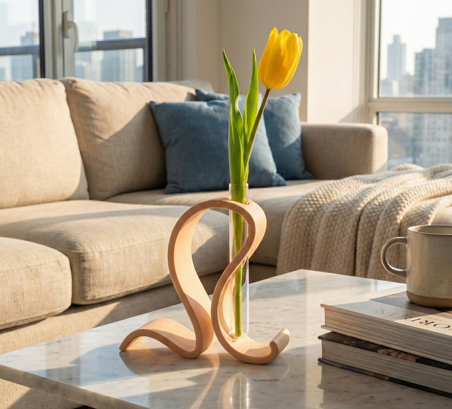 Sculptural Wave Test Tube Vase – 3D Printed Modern Home Décor Flower Bud Vase