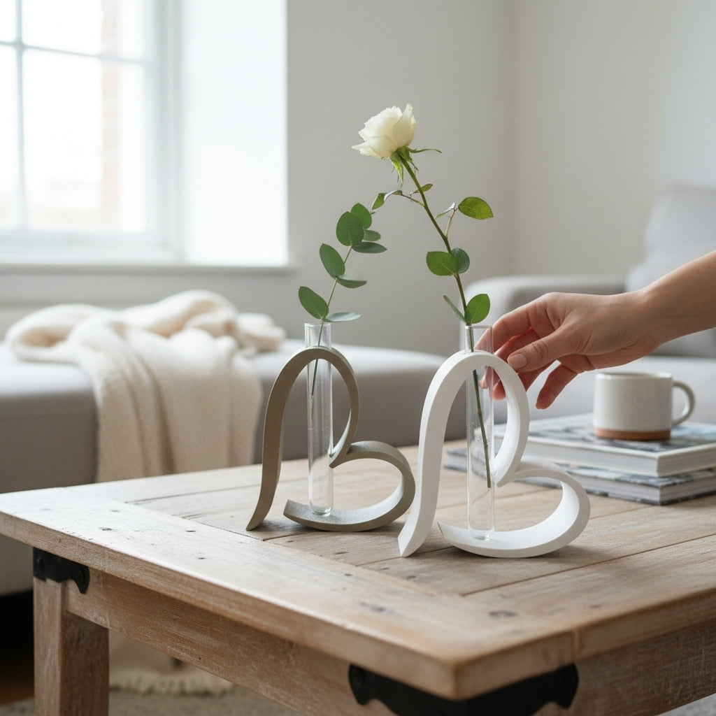 Heart Shaped Test Tube Vase – 3D Printed Sculptural Bud Vase Modern Home Décor