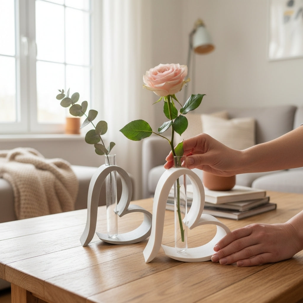 Heart Shaped Test Tube Vase – 3D Printed Sculptural Bud Vase Modern Home Décor