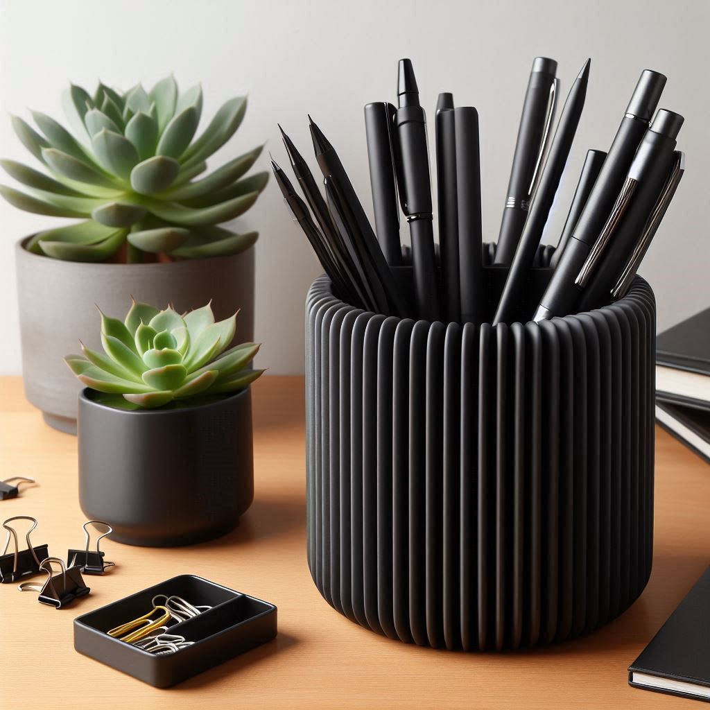 Ribbed Desk Tidy Pen & Pencil Holder Cup – Modern Office Organiser Storage