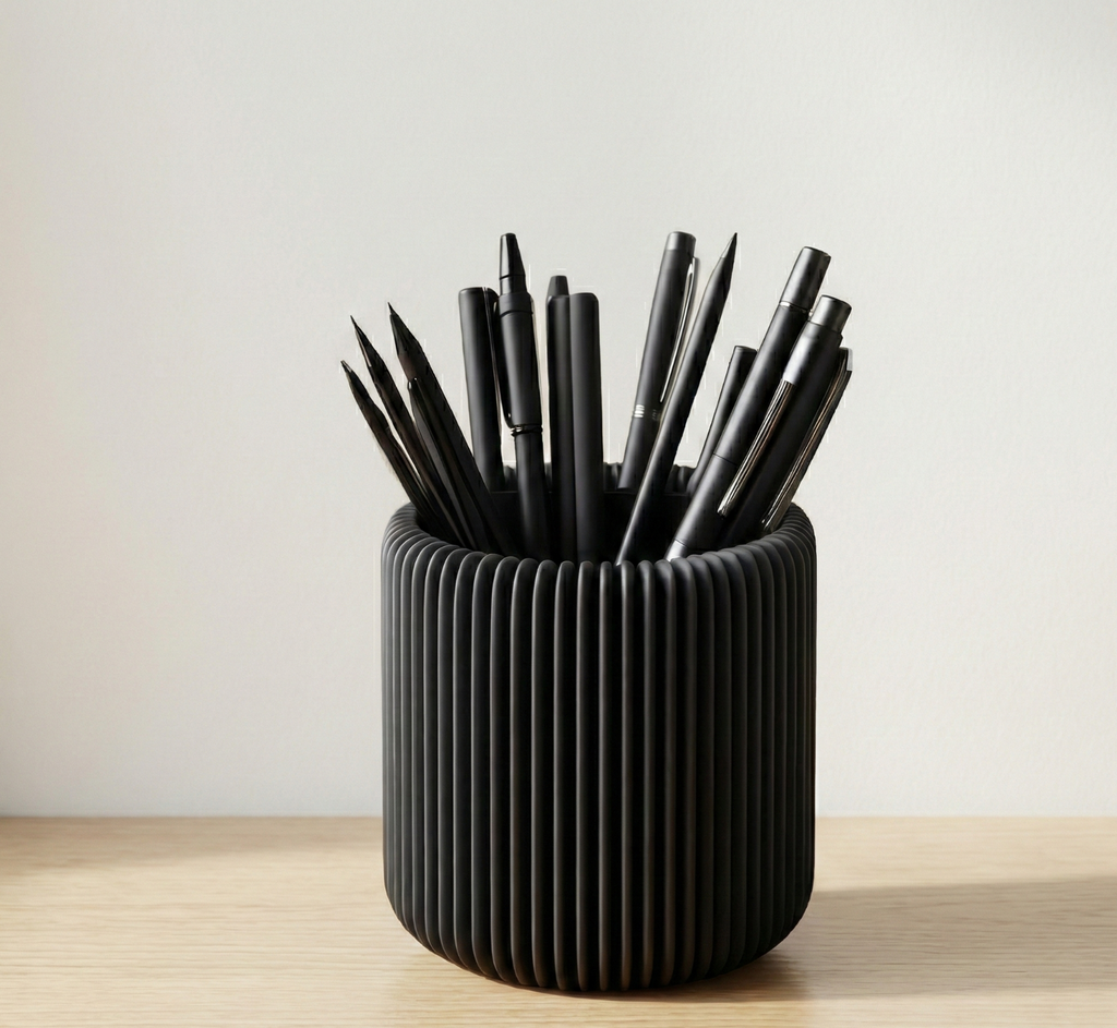 Ribbed Desk Tidy Pen & Pencil Holder Cup – Modern Office Organiser Storage
