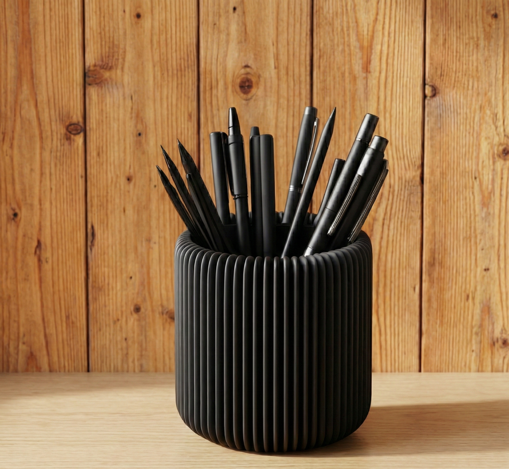 Ribbed Desk Tidy Pen & Pencil Holder Cup – Modern Office Organiser Storage