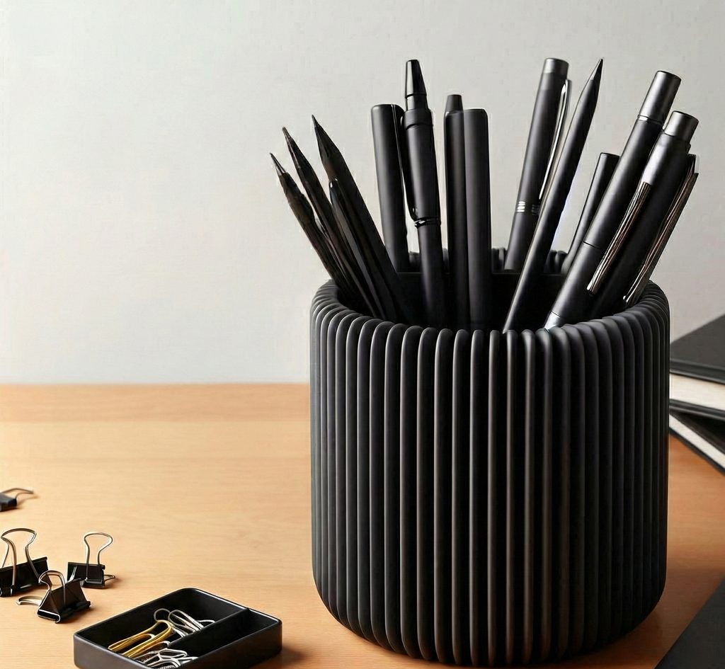 Ribbed Desk Tidy Pen & Pencil Holder Cup – Modern Office Organiser Storage
