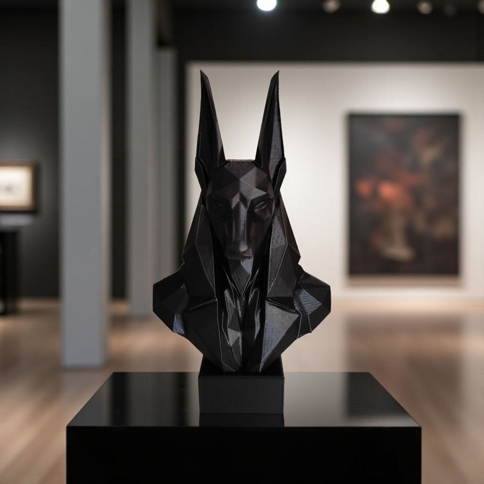 Low Poly Anubis Bust Sculpture 250mm Egyptian God Statue Black