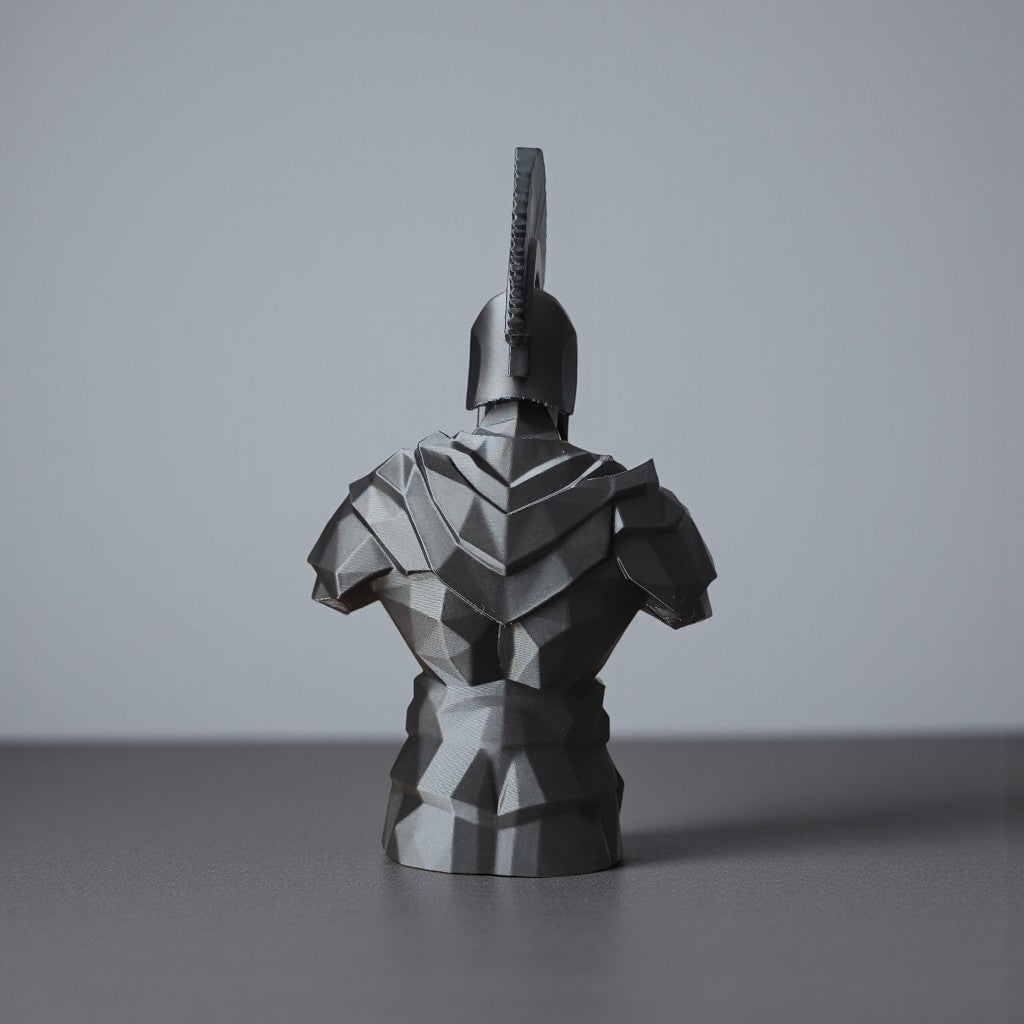Low Poly Spartan Warrior Bust Sculpture Greek Soldier Helmet Statue Matte Black