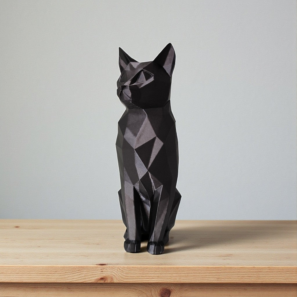 Low Poly Cat Sculpture 20cm Geometric Sitting Cat Ornament Black