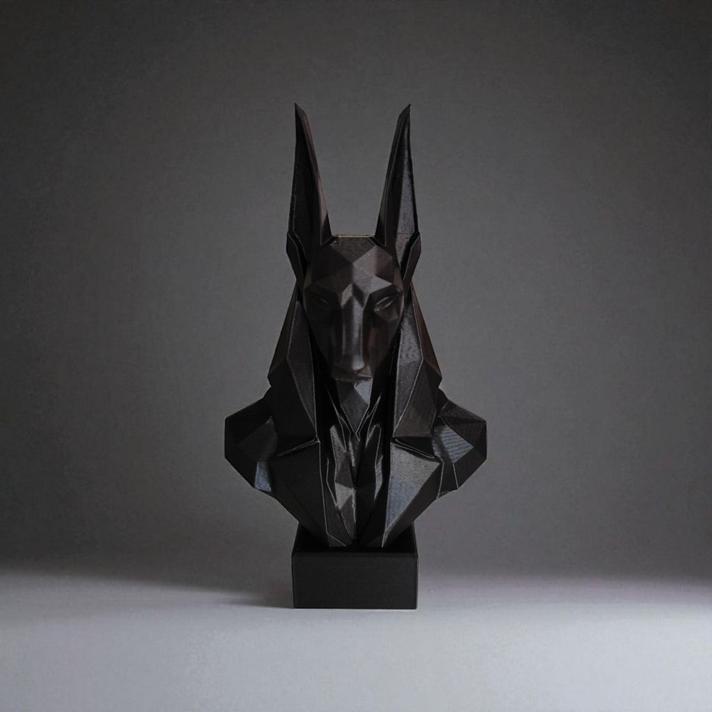 Low Poly Anubis Bust Sculpture 250mm Egyptian God Statue Black