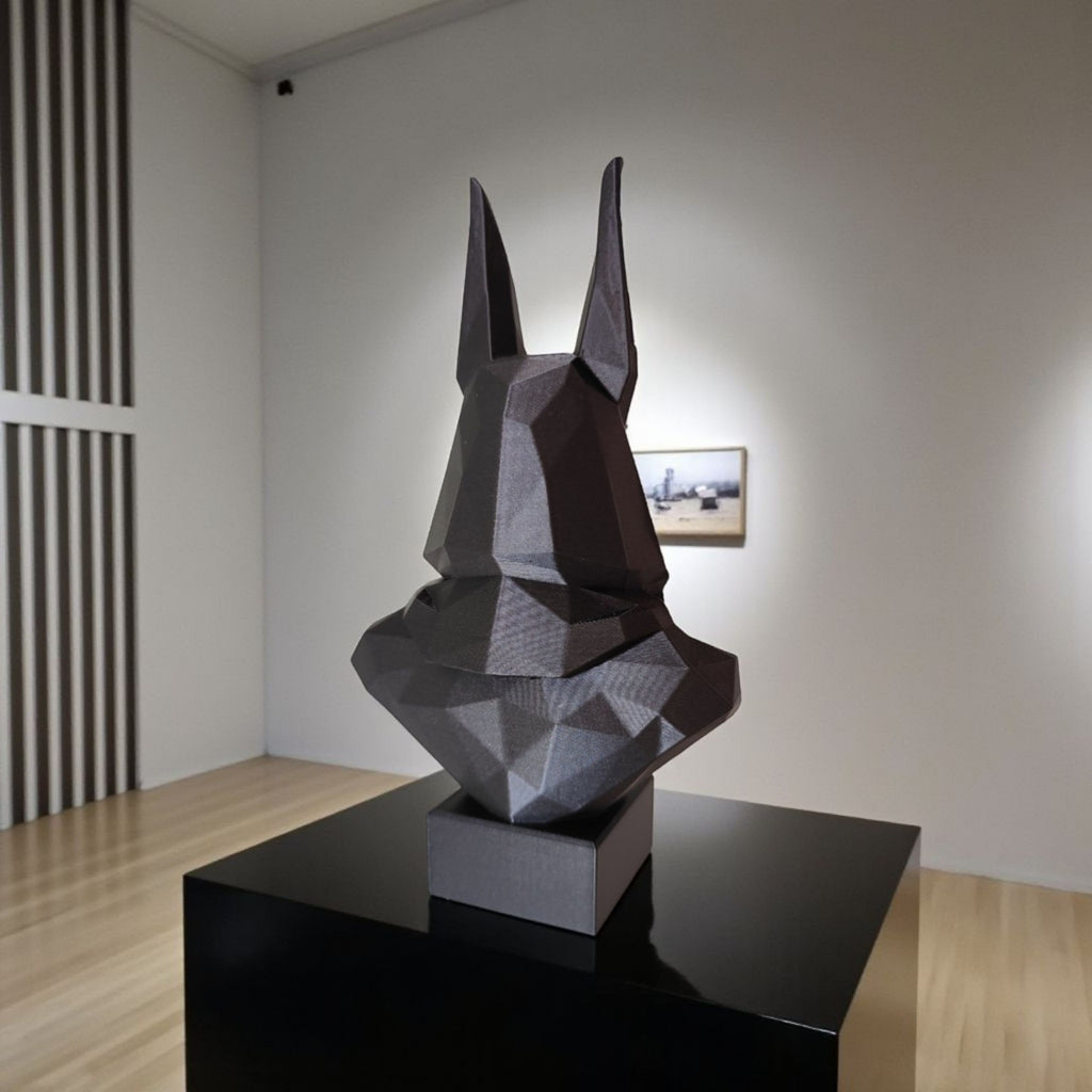 Low Poly Anubis Bust Sculpture 250mm Egyptian God Statue Black