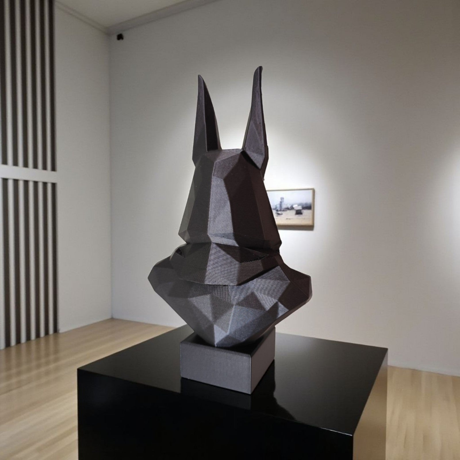 Low Poly Anubis Bust Sculpture 250mm Egyptian God Statue Black