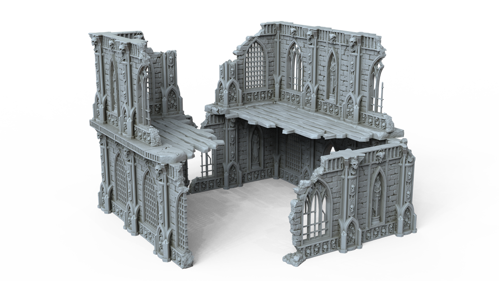 Grimdark Gothic Ruin 2-Storey Modular 3D Printed Sci-Fantasy Wargame Terrain 28m