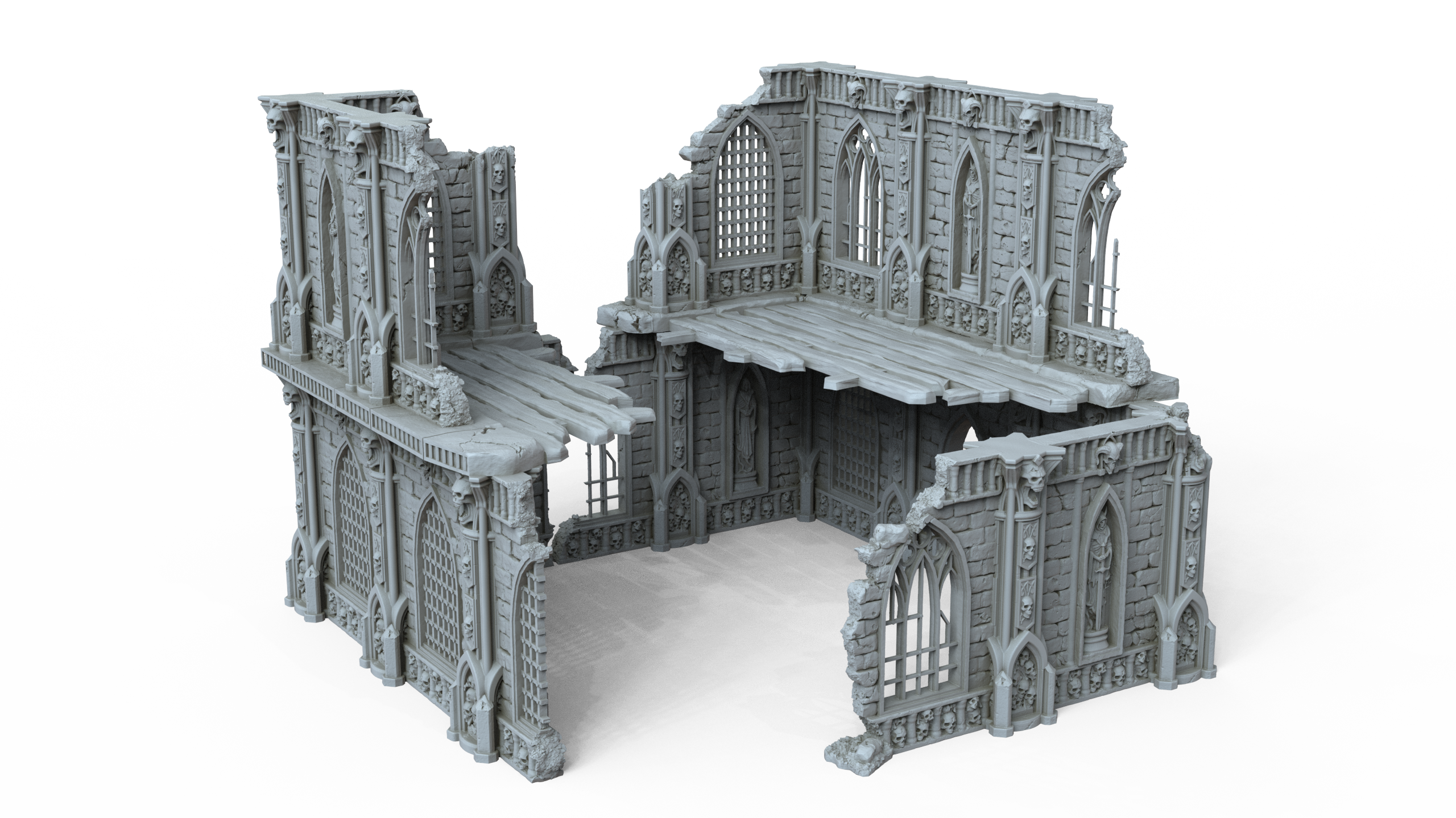 Grimdark Gothic Ruin 2-Storey Modular 3D Printed Sci-Fantasy Wargame Terrain 28m
