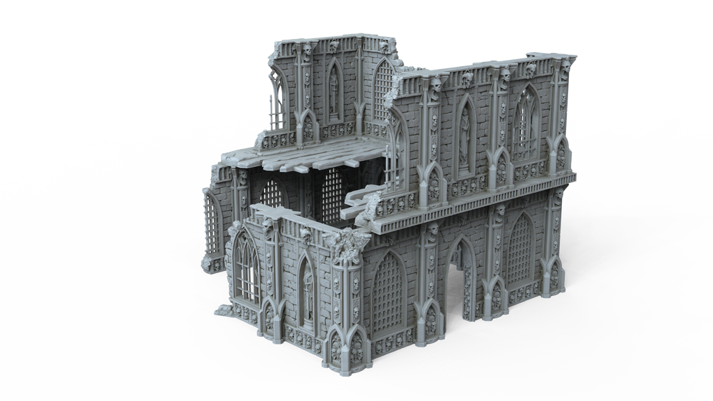 Grimdark Gothic Ruin 2-Storey Modular 3D Printed Sci-Fantasy Wargame Terrain 28m