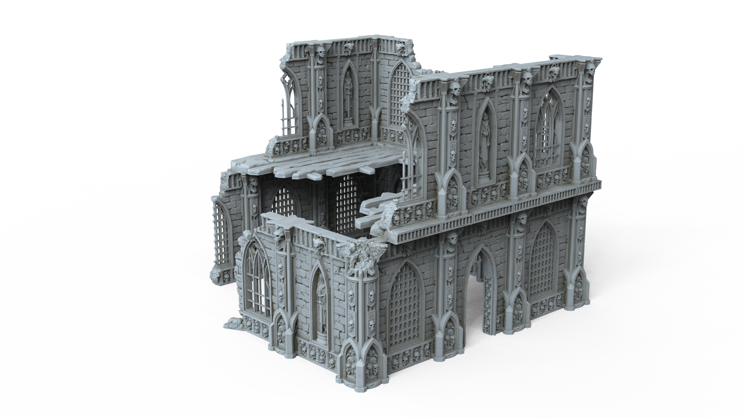 Grimdark Gothic Ruin 2-Storey Modular 3D Printed Sci-Fantasy Wargame Terrain 28m
