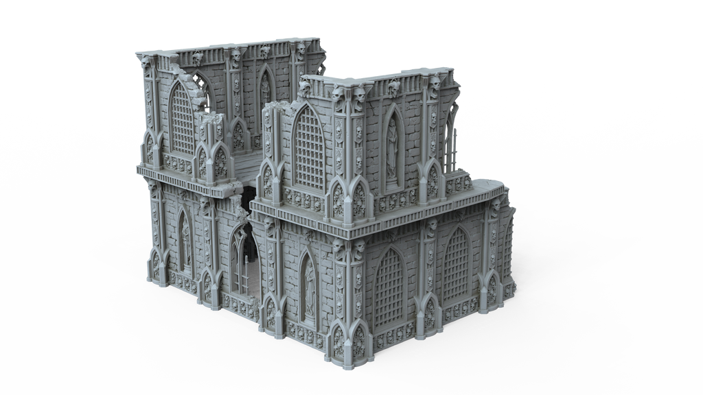 Grimdark Gothic Ruin 2-Storey Modular 3D Printed Sci-Fantasy Wargame Terrain 28m
