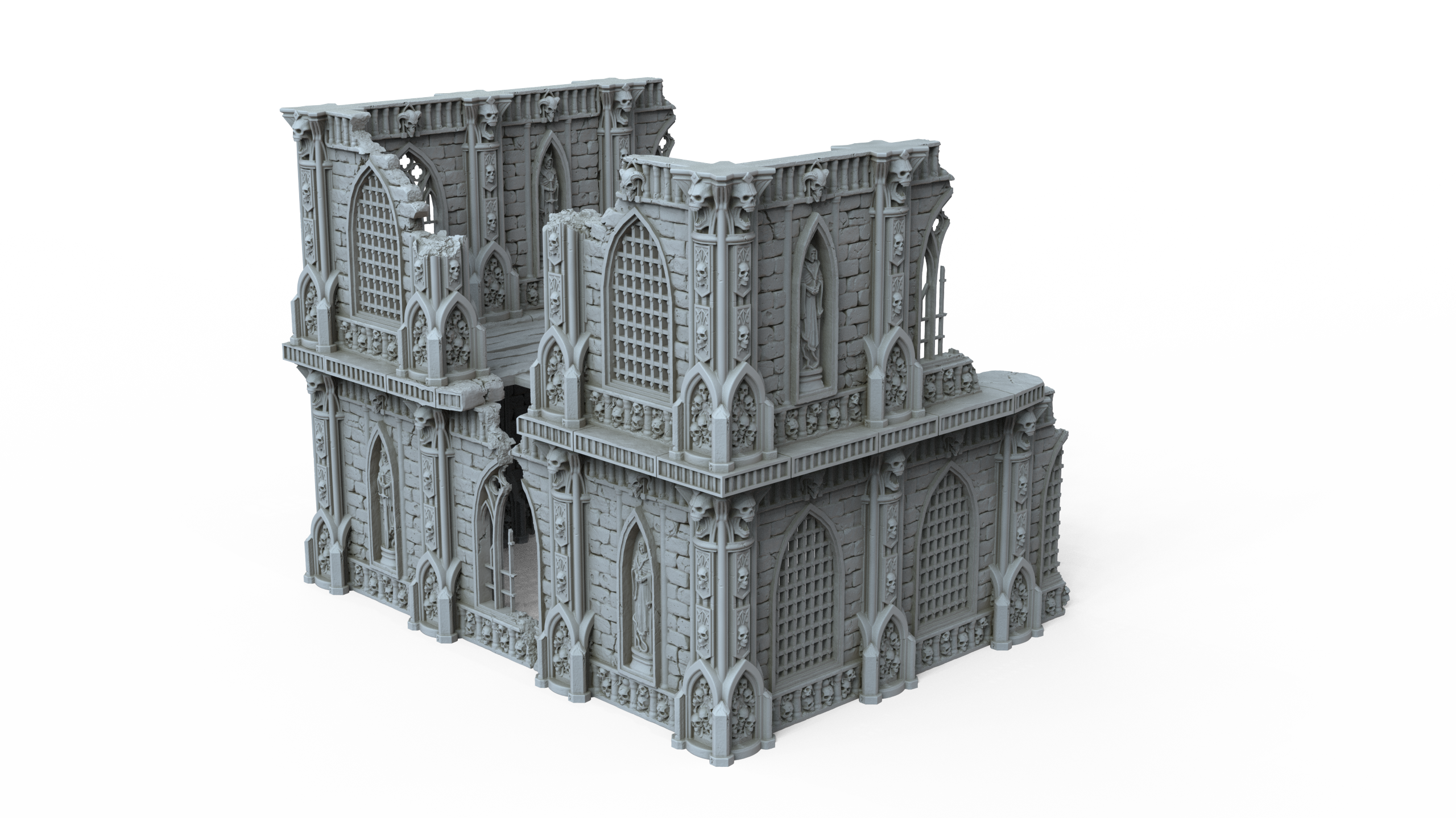 Grimdark Gothic Ruin 2-Storey Modular 3D Printed Sci-Fantasy Wargame Terrain 28m