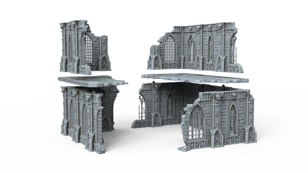 Grimdark Gothic Ruin 2-Storey Modular 3D Printed Sci-Fantasy Wargame Terrain 28m