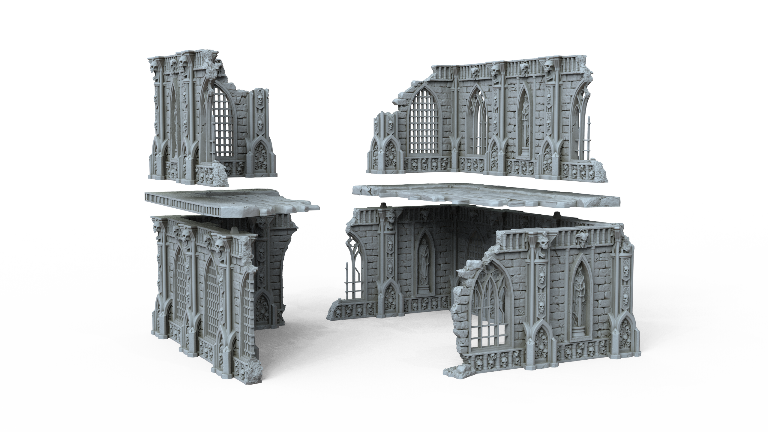 Grimdark Gothic Ruin 2-Storey Modular 3D Printed Sci-Fantasy Wargame Terrain 28m