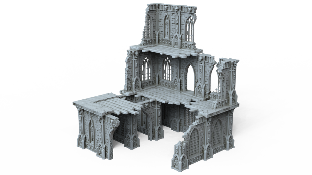 Grimdark Gothic Cathedral Ruin 3-Storey 3D Printed Sci-Fantasy Wargame Terrain