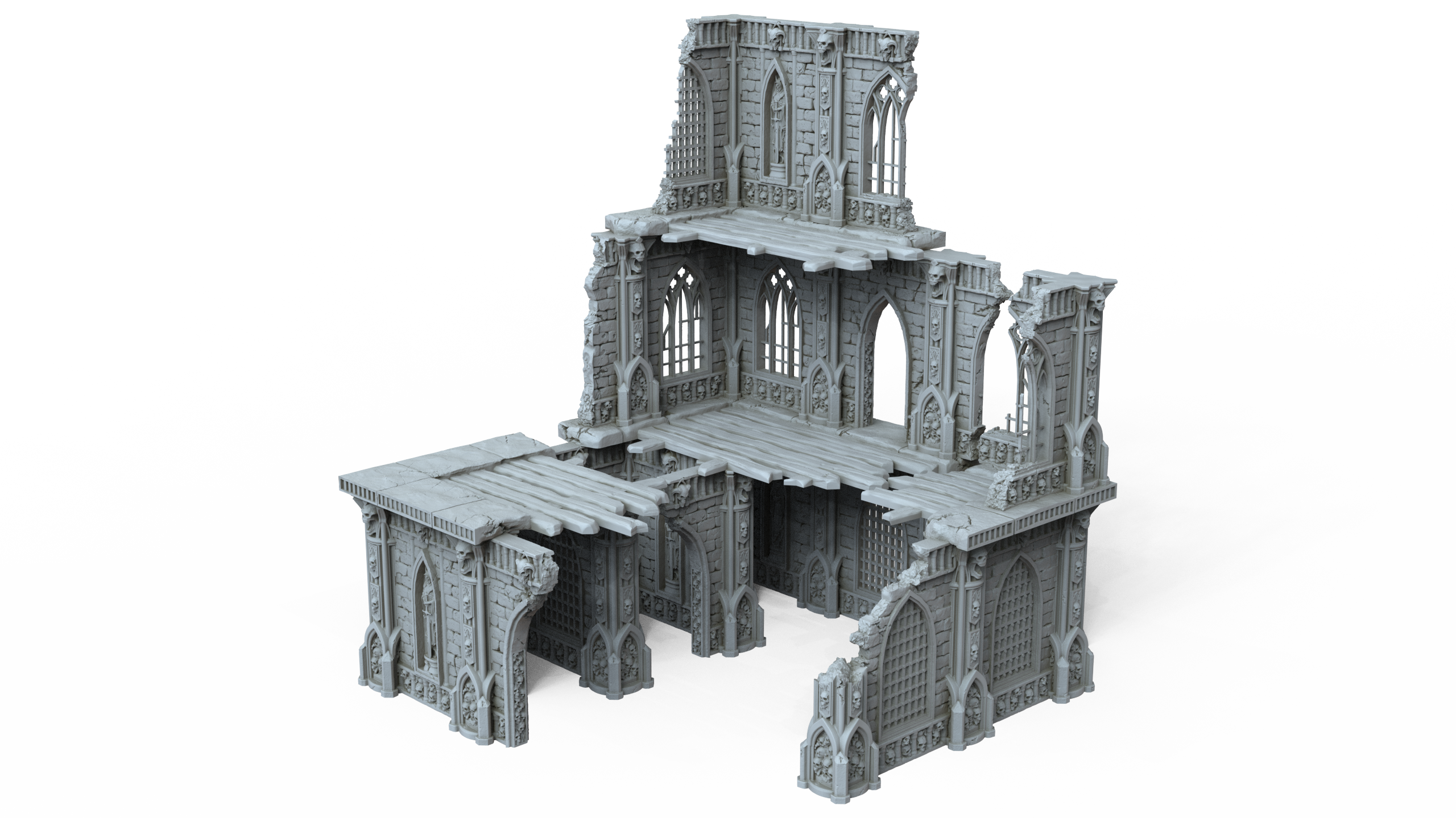 Grimdark Gothic Cathedral Ruin 3-Storey 3D Printed Sci-Fantasy Wargame Terrain