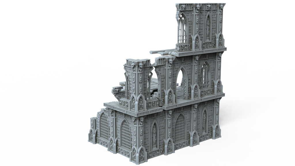 Grimdark Gothic Cathedral Ruin 3-Storey 3D Printed Sci-Fantasy Wargame Terrain