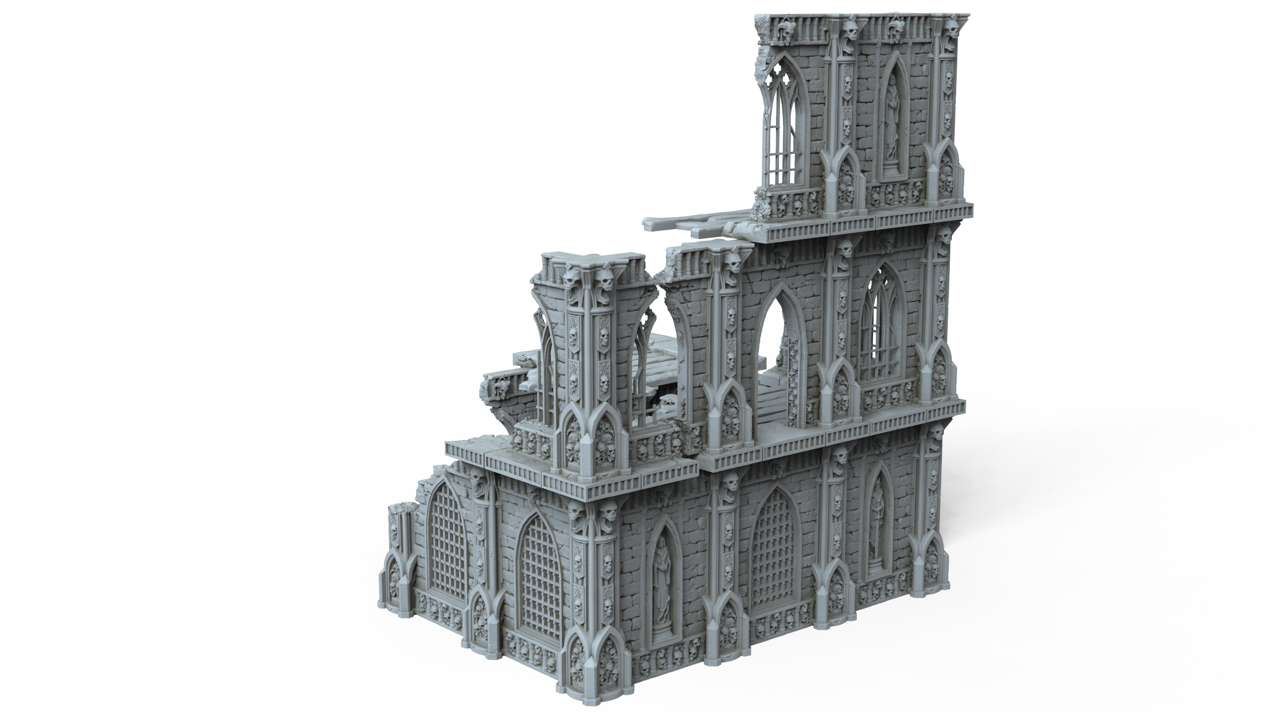 Grimdark Gothic Cathedral Ruin 3-Storey 3D Printed Sci-Fantasy Wargame Terrain