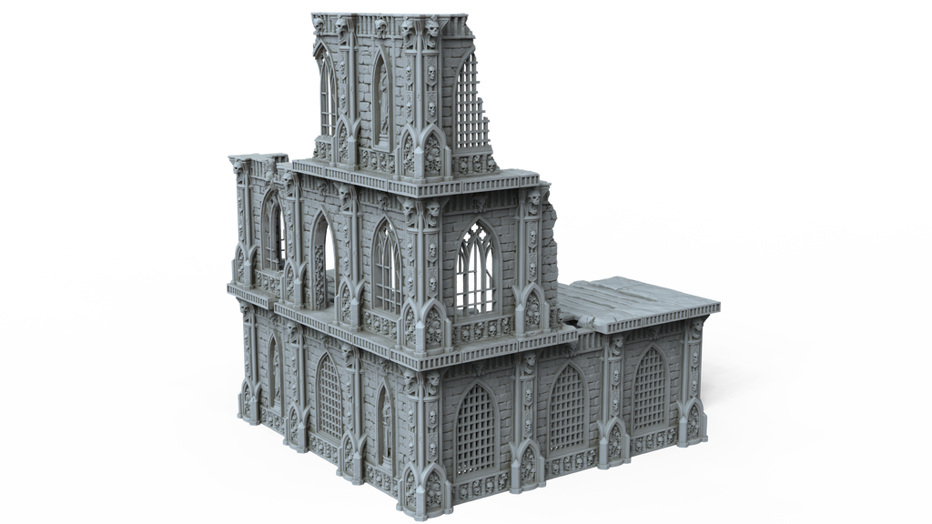 Grimdark Gothic Cathedral Ruin 3-Storey 3D Printed Sci-Fantasy Wargame Terrain