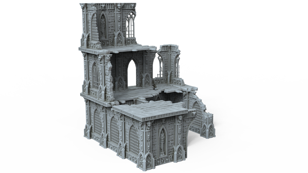 Grimdark Gothic Cathedral Ruin 3-Storey 3D Printed Sci-Fantasy Wargame Terrain