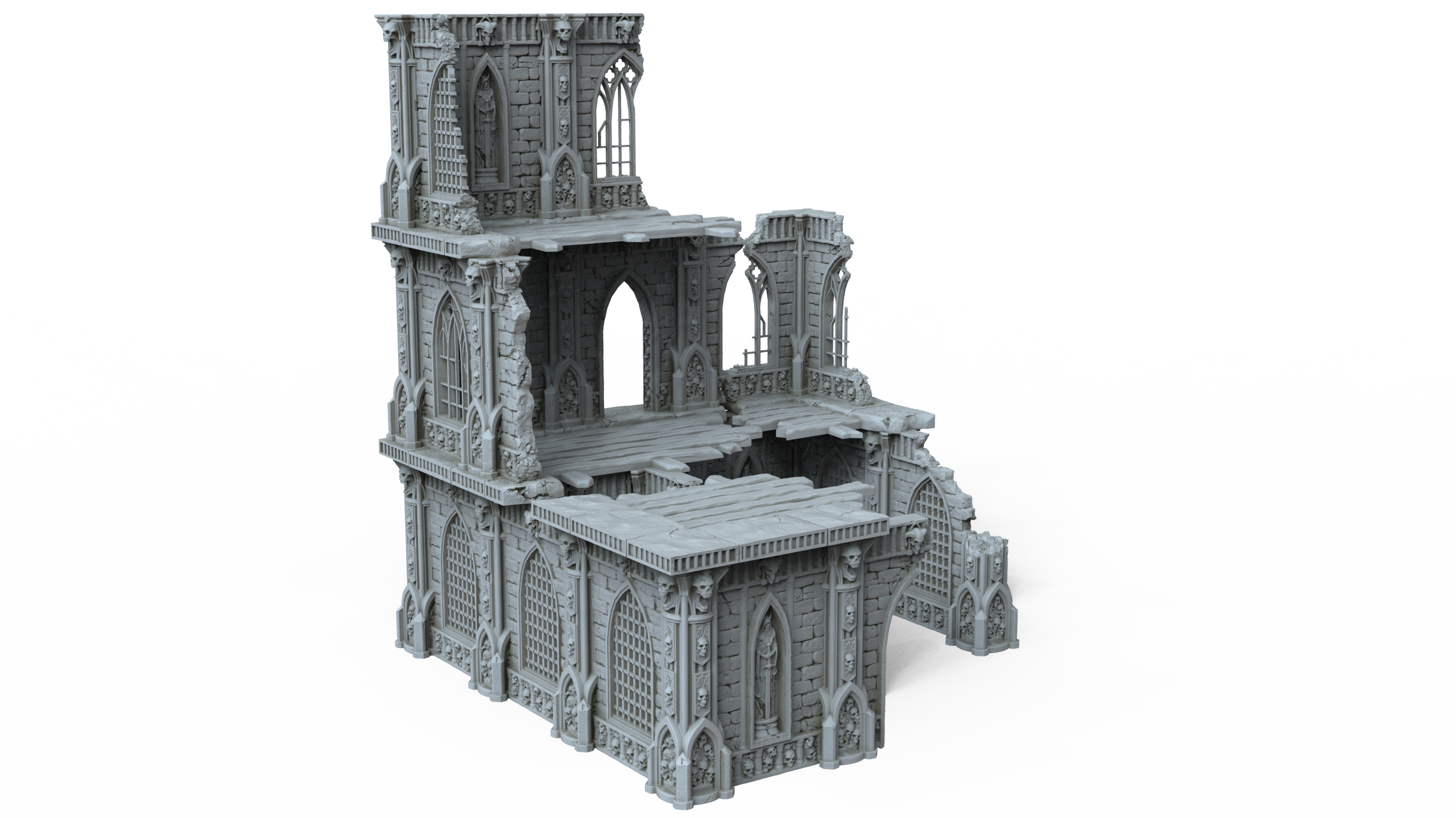Grimdark Gothic Cathedral Ruin 3-Storey 3D Printed Sci-Fantasy Wargame Terrain