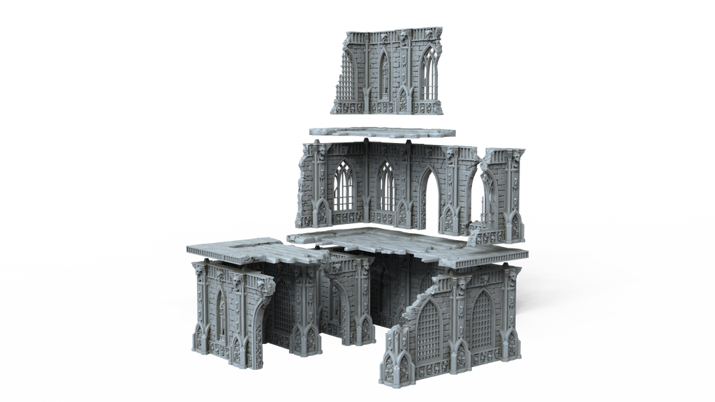 Grimdark Gothic Cathedral Ruin 3-Storey 3D Printed Sci-Fantasy Wargame Terrain