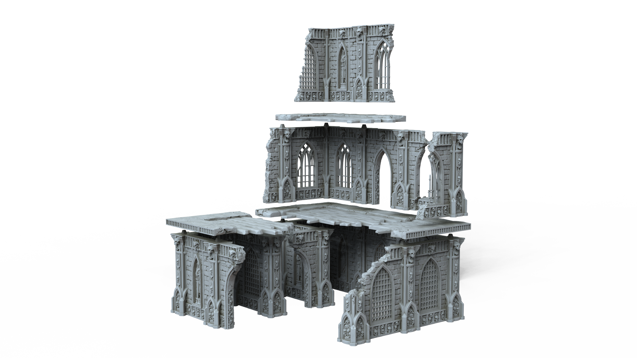Grimdark Gothic Cathedral Ruin 3-Storey 3D Printed Sci-Fantasy Wargame Terrain