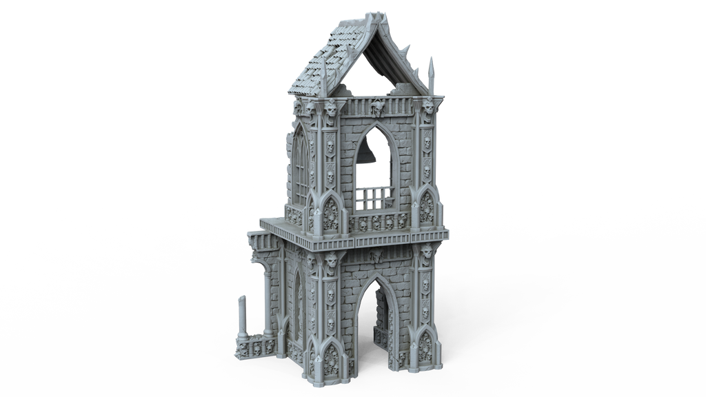 Grimdark Gothic Bell Tower 3-Storey 3D Printed Sci-Fantasy Wargame Terrain 28mm